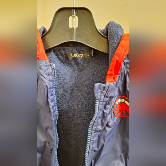 George Boys Jacket Size 6 — Navy Blue Red Stripe Hooded Windbreaker, Excellent - Picture 4 of 9